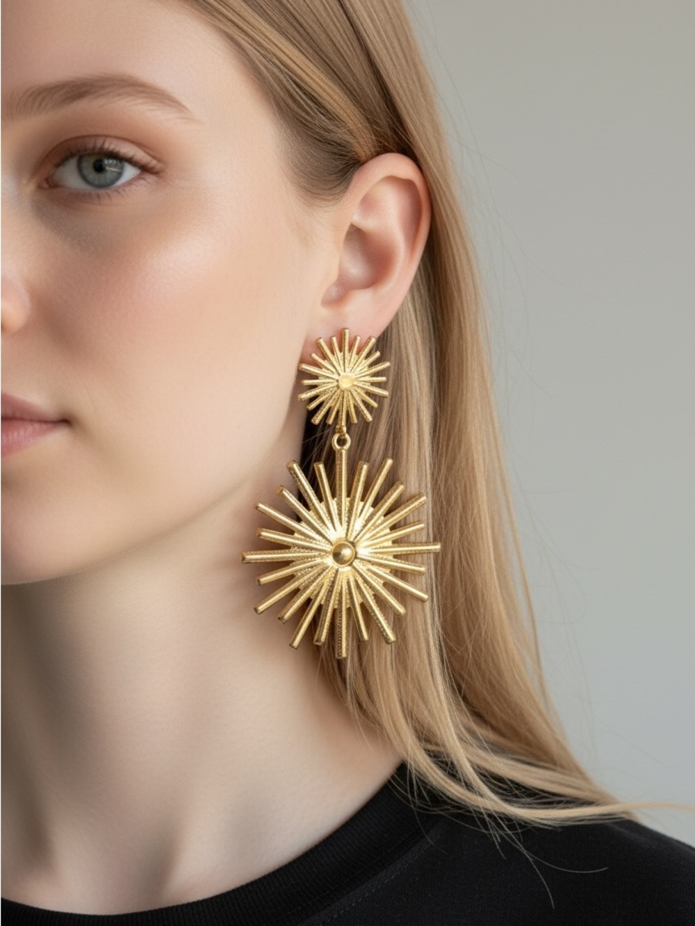 10/23 Gold Sunburst Drop Earrings - Women Jewelry